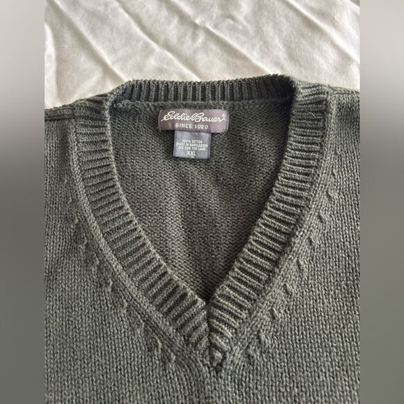 Eddie Bauer Men's Dark Green V-Neck Sweater 100% Cotton Heavyweight Size XXL - Picture 6 of 10